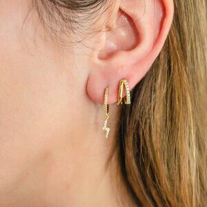 Gold Huggie Earrings Double Huggie Hoop Earrings Pave Gold Dainty SO PRETTY